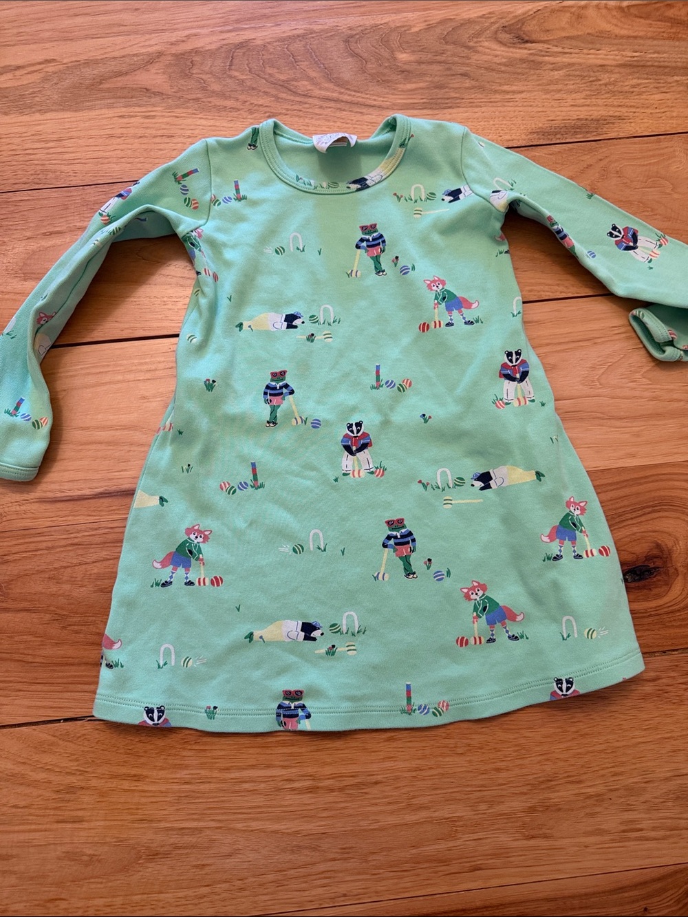 TBBC Girls' Mint Green Long Sleeve Play Dress with Animal Print
